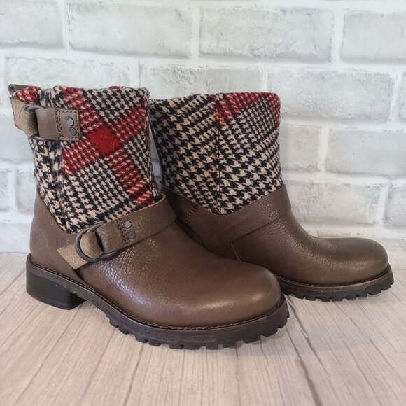 Woolrich Baltimore Boots Leather Wool Plaid NWOT WW3552 Womens 8 Academia Preppy - Picture 1 of 9